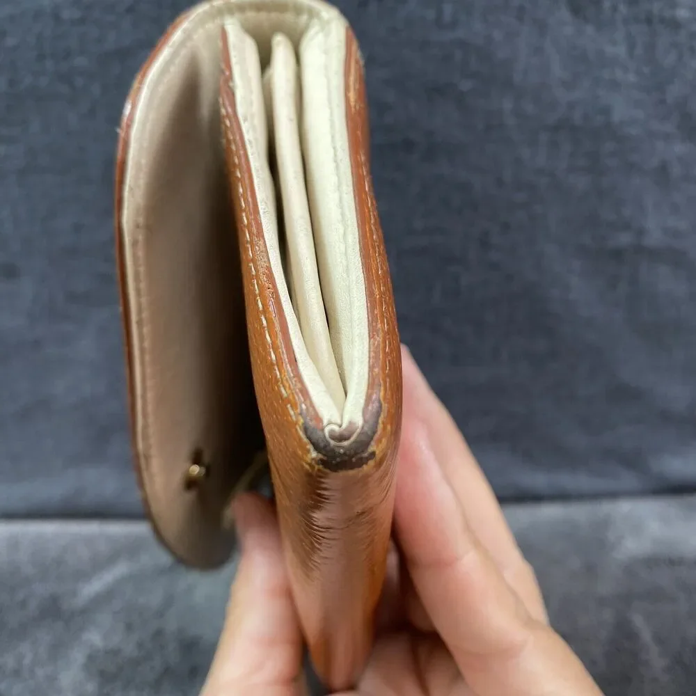 Kate Spade Caramel Brown Long Accordion Leather Flap Wallet Zipped Coin Pocket